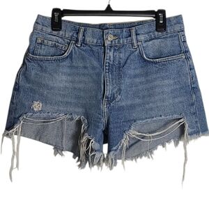 ALL SAINTS Remi Cut Off Frayed Distressed Light/Med Wash Denim Shorts Size 28